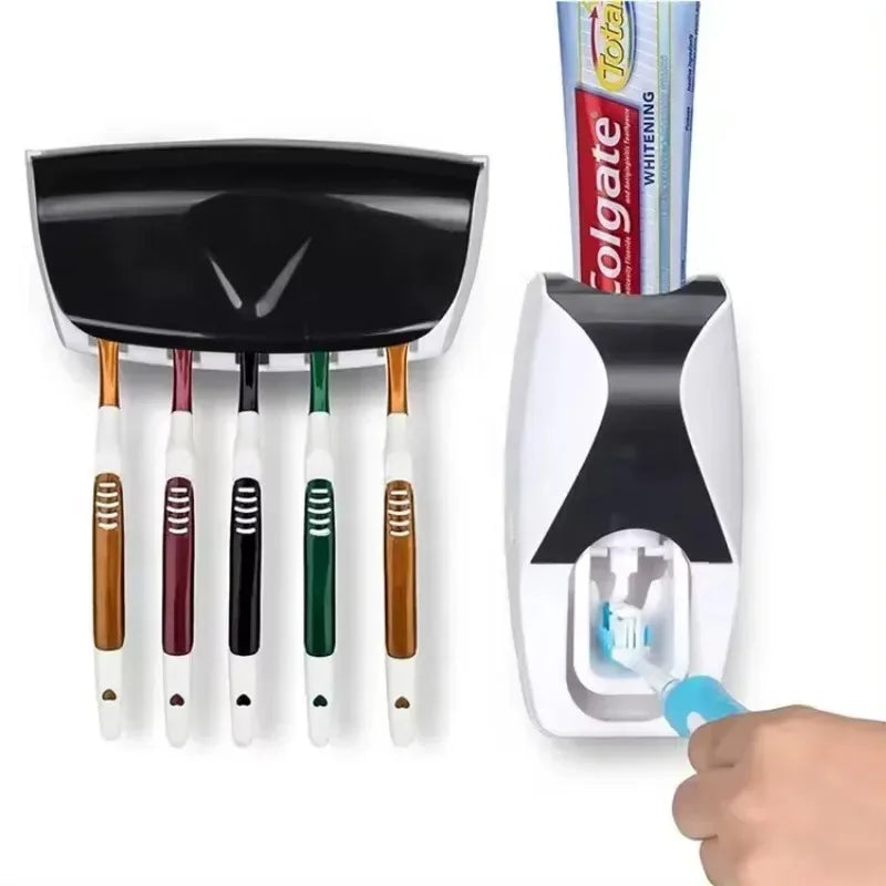 Wall Mounted Toothbrush Holder & Toothpaste Dispenser Set
