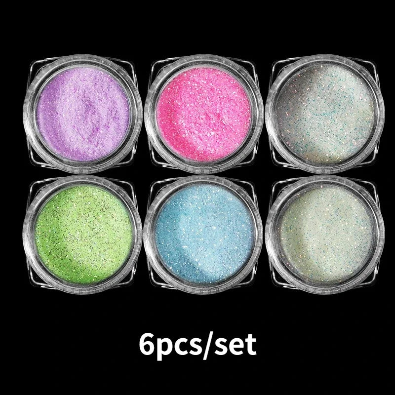 6-Color Glow Nail Glitter Powder Set – Sparkling DIY Manicure