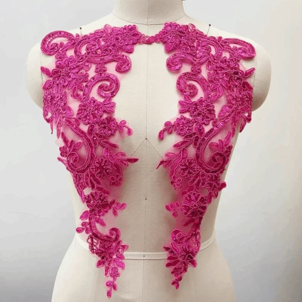 2Pcs Sequin Embroidery Flower Applique Patch – Lace Tulle