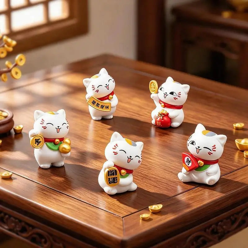 Mini Lucky Cat Figurines 6 PCS Set – Desk & Home Decor