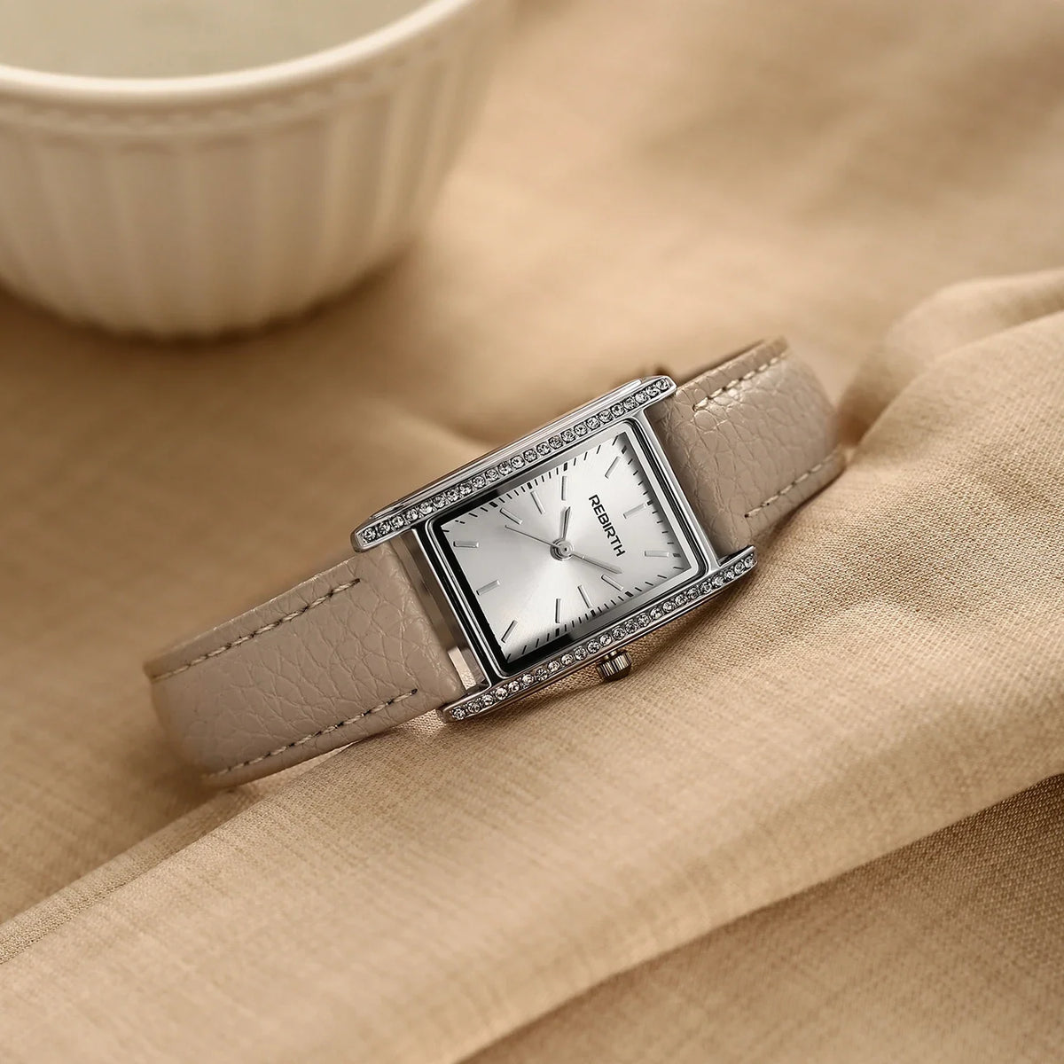 REBIRTH Women's Slim Square Dial Quartz Watch – Leather Strap