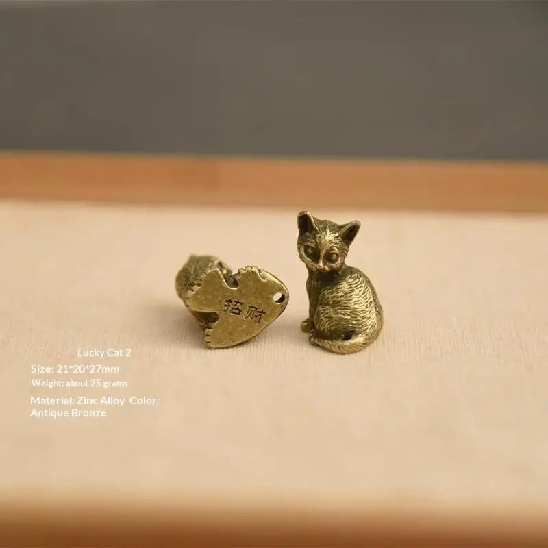 Brass Cat Figurine Miniature Tea Pet Desktop Ornament | 4 Styles