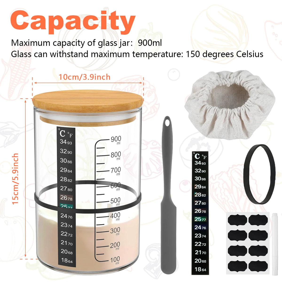 Sourdough Starter Jar Kit 900ml Glass Fermentation Container