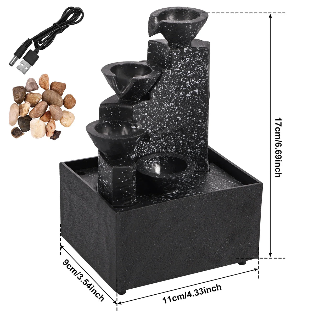 Tabletop Waterfall Fountain with LED Light & Natural Pebbles