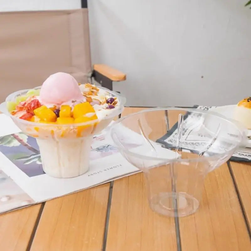 50 Pcs Flower Snow Cone Cups Leak-Proof Plastic Ice Cream Bowls