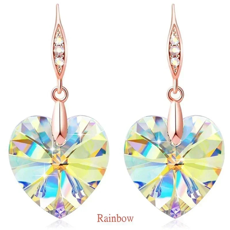 Vintage Geometric Pink Crystal Dangle Drop Earrings