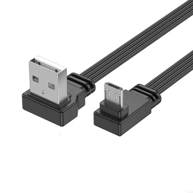 90° Dual Elbow USB-A to Micro USB Flat Silicone Cable 30cm