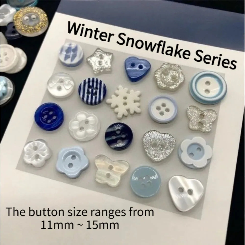 20pcs Winter Snowflake Resin Buttons Blind Box – DIY Craft
