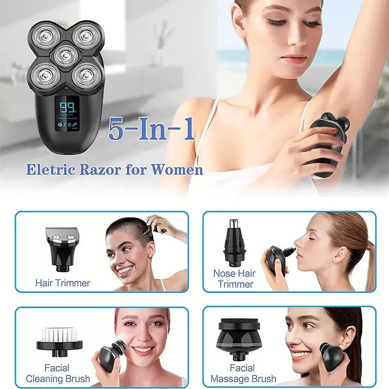 USB Rechargeable Cordless 5-in-1 Electric Foil Shaver for Men