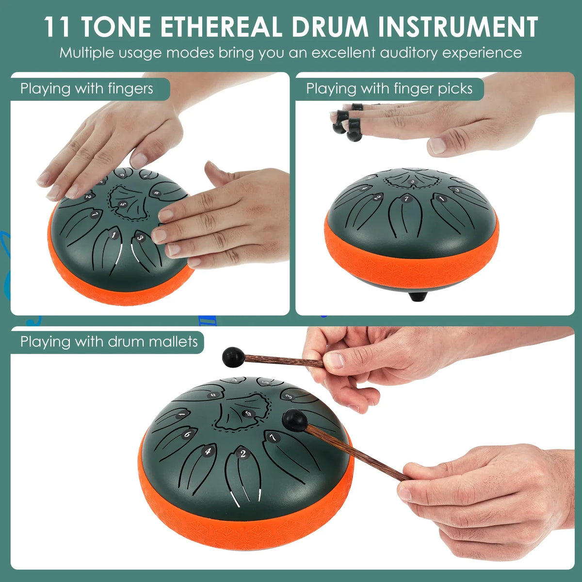 Steel Tongue Drum 11-Key Portable Hand Pan – Yoga & Meditation