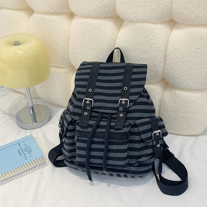 Korean Retro Plaid Canvas Backpack – Stylish & Large Capacity