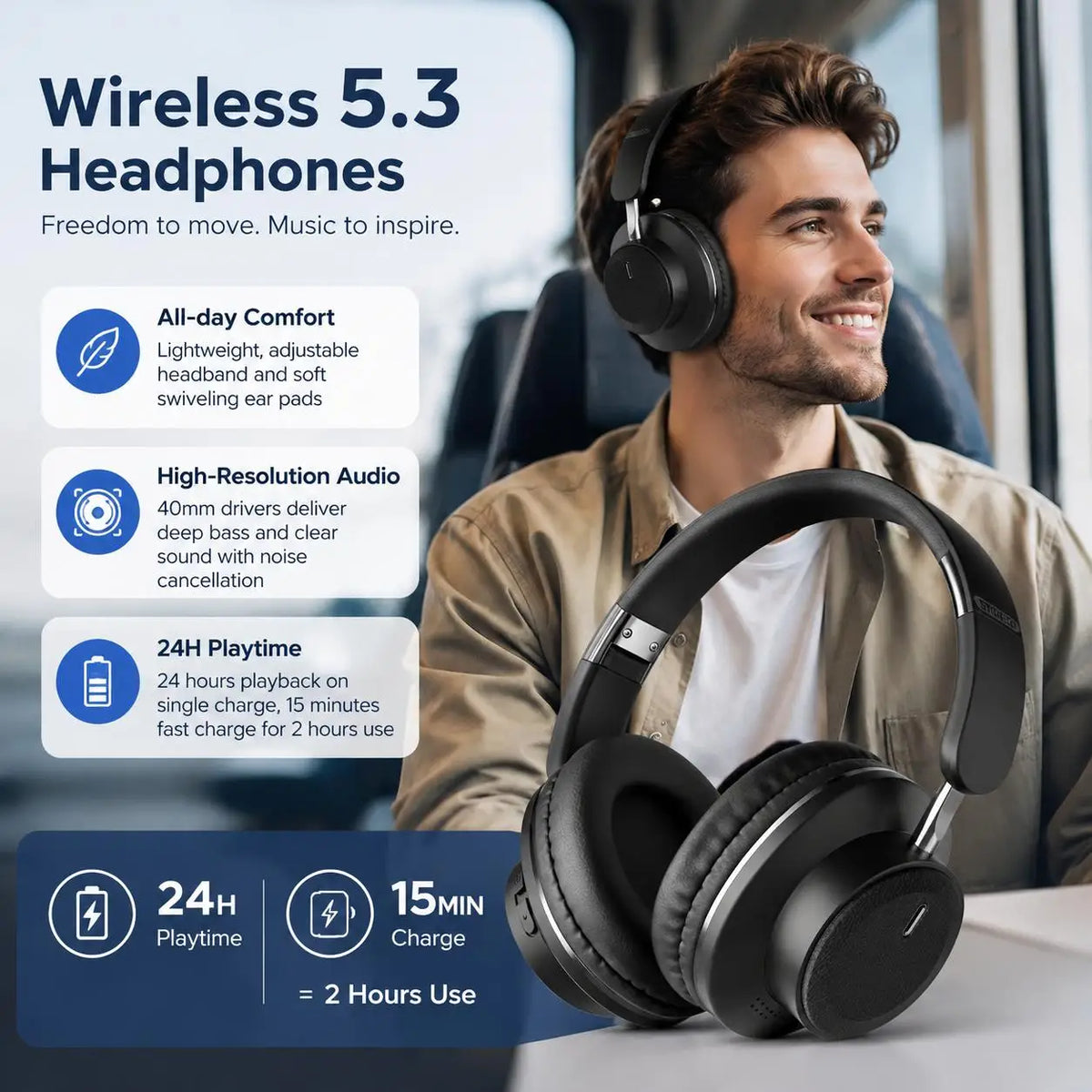STONEGO BT 5.3 Foldable Over-Ear Wireless Headphones