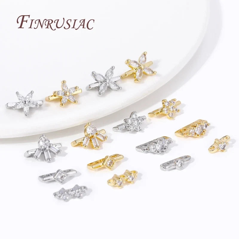 18K Gold Plated Zircon Flower Spacer Bars 2/3 Hole | DIY Jewelry