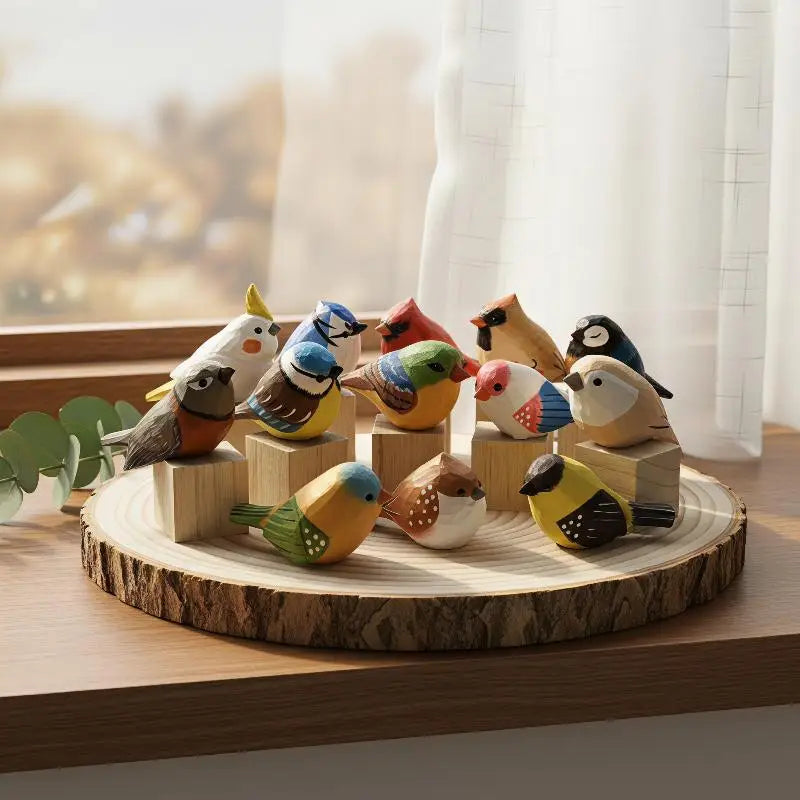 Hand Carved Wooden Bird Figurine – Hand Painted Colorful Decor