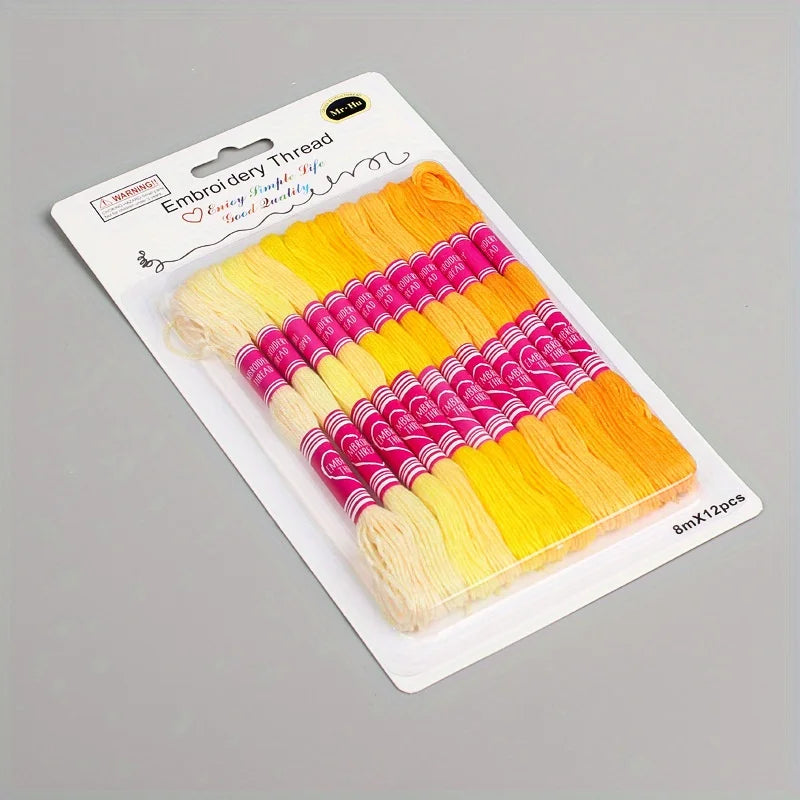 Gradient Embroidery Floss Set – 12 x 8M Polyester Cross-Stitch Thread