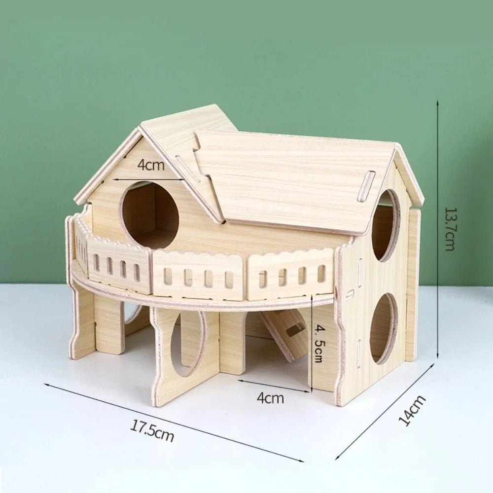 Wooden Hamster Villa House – Chewable Climb & Swing Cage Toy