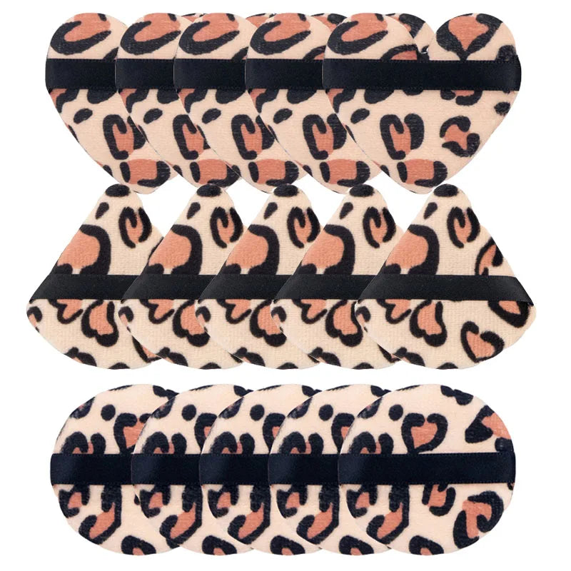 Leopard Print Velvet Powder Puff Set | 3 Shapes, Ribbon Strap
