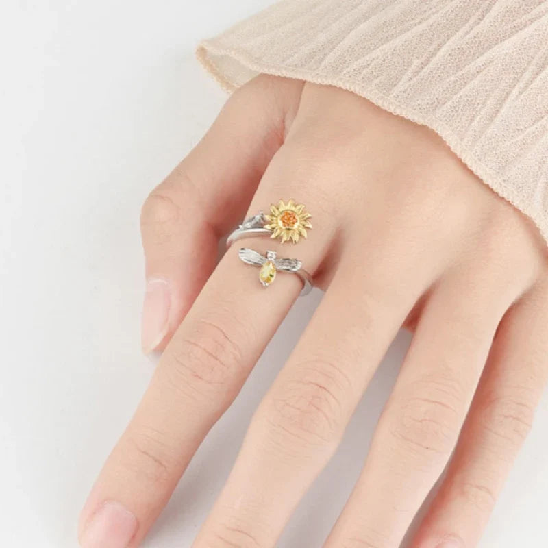14K Gold Plated Rotatable Zirconia Ring – Women's Fashion
