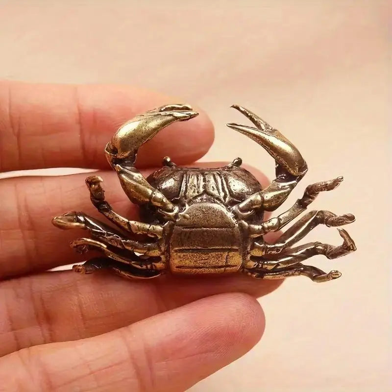 Brass Crab Figurine Antique Tea Pet Desktop Ornament | Handcrafted