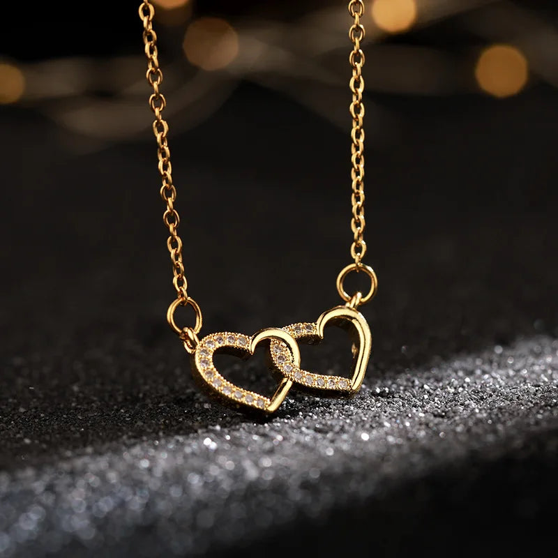 Women's Gold Heart Pendant Necklace | Cubic Zirconia
