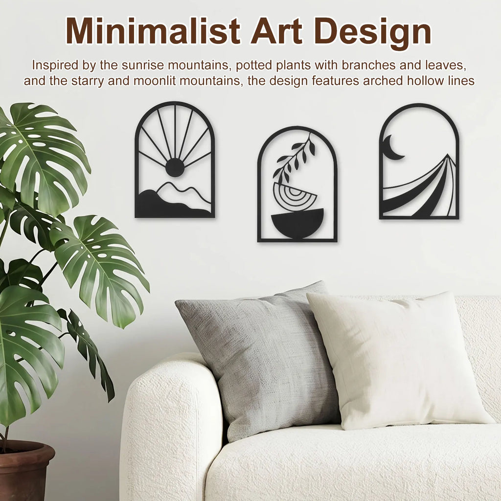 Boho Metal Wall Art 3-Piece Black Minimalist Sculpture Set