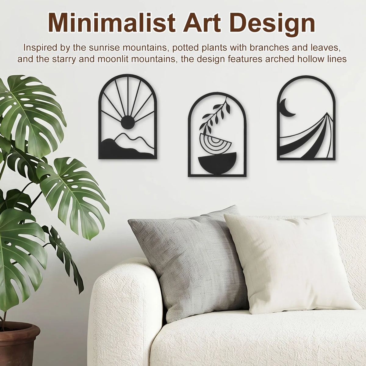 Boho Metal Wall Art 3-Piece Black Minimalist Sculpture Set