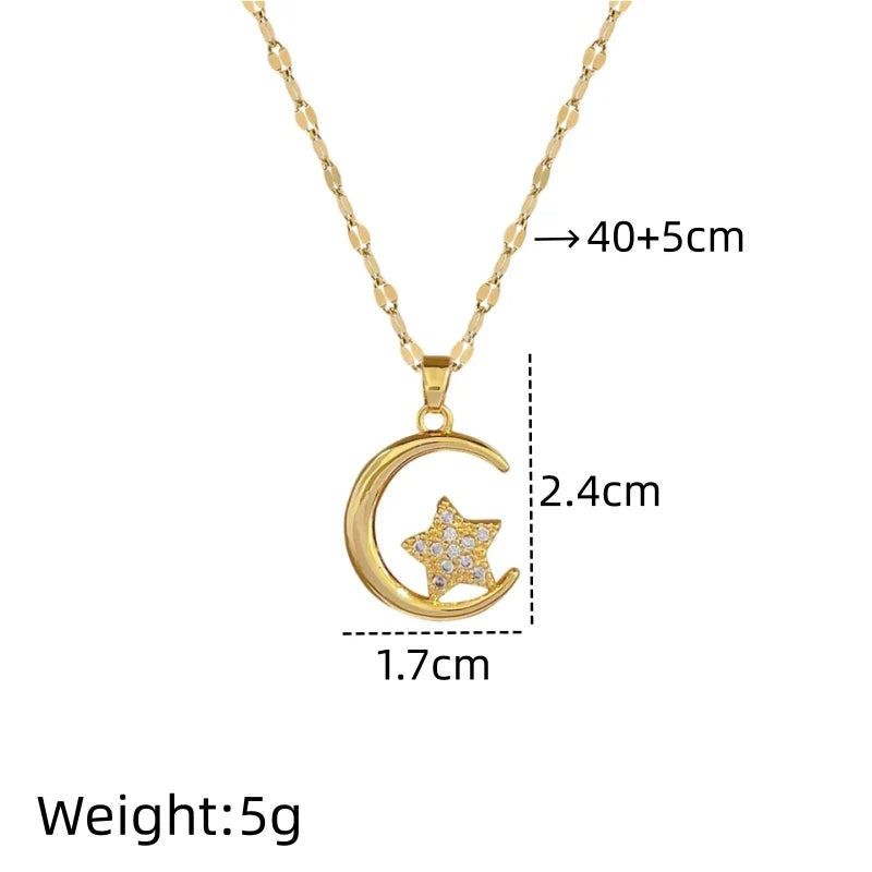 Star Moon Pendant Necklace | Gold Stainless Steel Choker