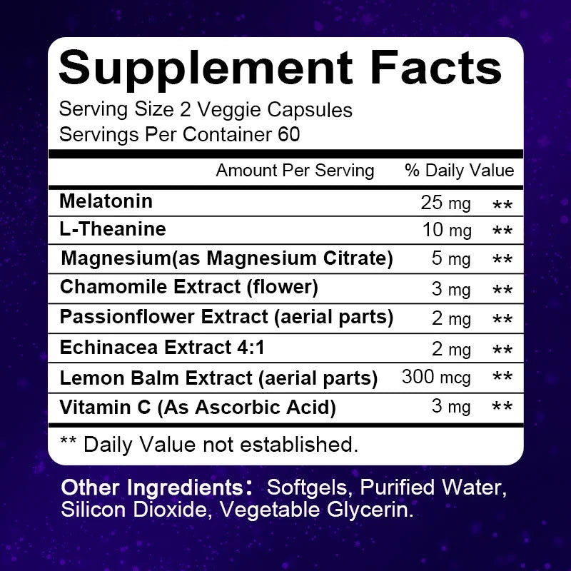 Melatonin Capsules + L-Theanine | Vegan, Non-GMO, Gluten Free