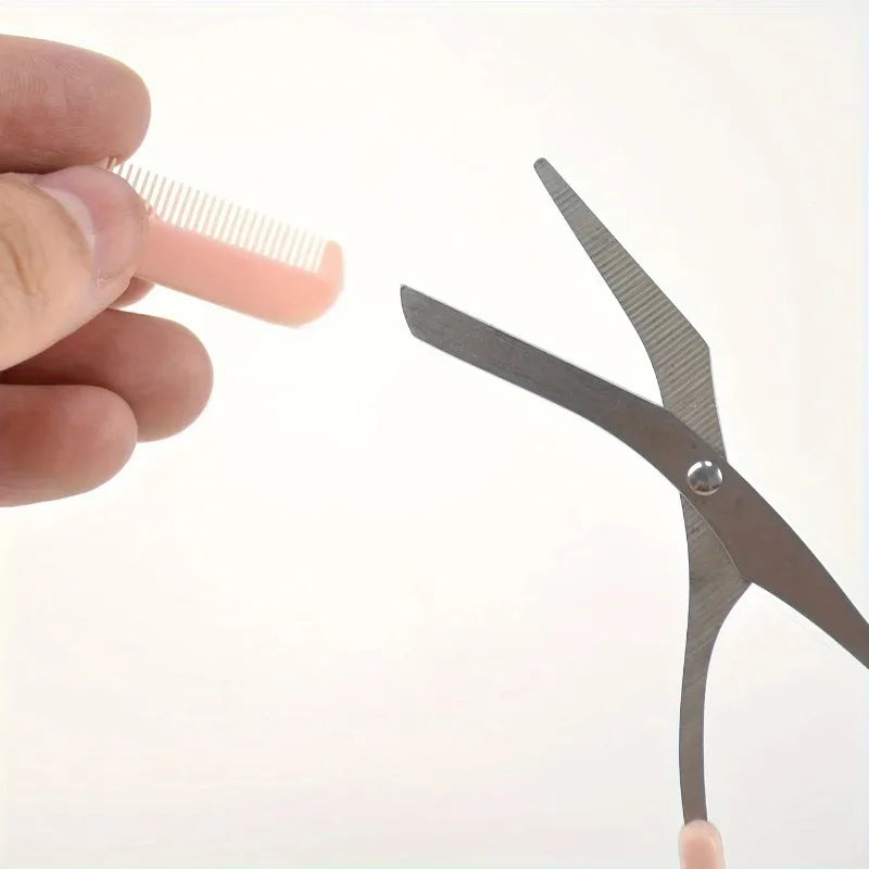 Pink Eyebrow Scissors with Built-In Comb – Stainless Steel