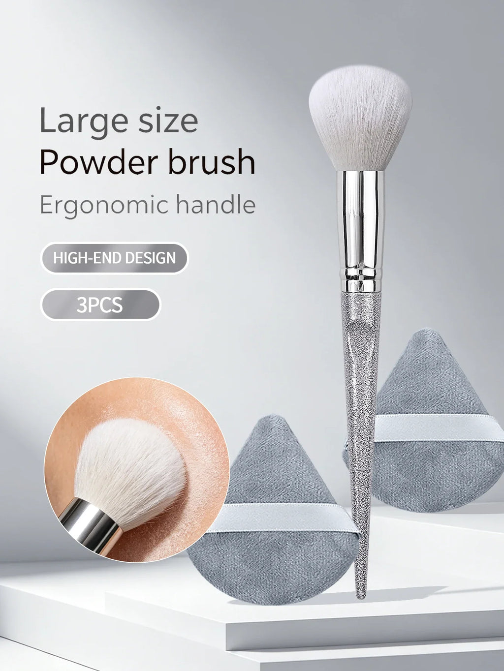 3-Piece Powder Brush & Triangle Powder Puff Set | Face Makeup