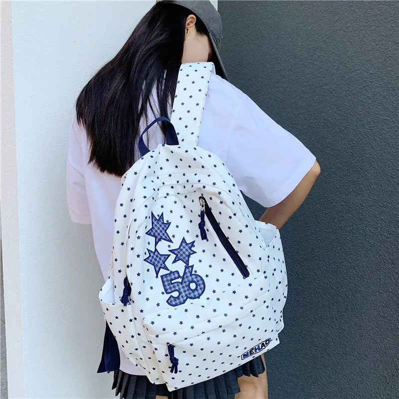 Korean Star Print Backpack – Large Capacity Lightweight Bag