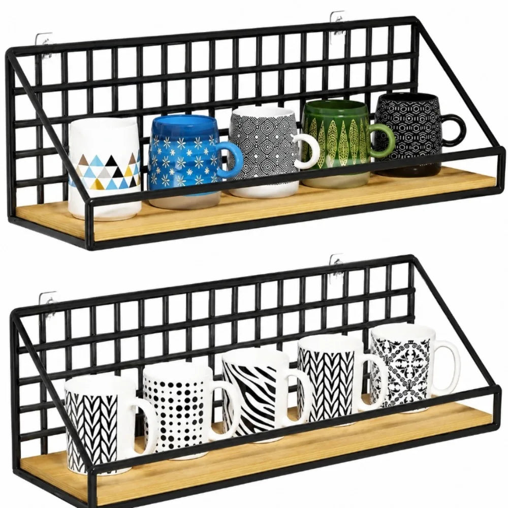 Wall Mounted Metal Storage Basket Floating Shelf Rack Organizer