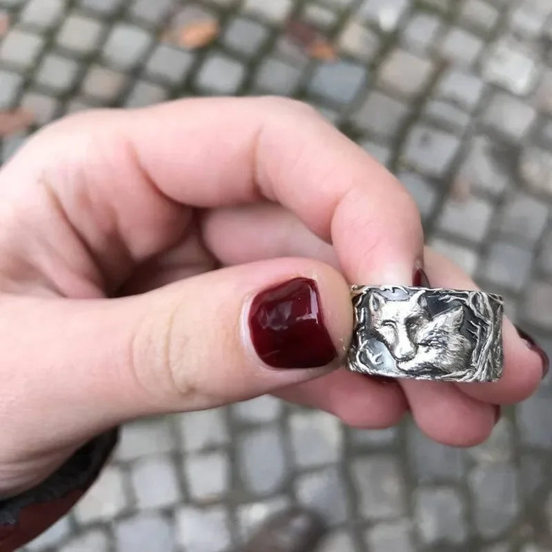 Vintage Silver Plated Wolf Head Ring – Punk Style Sizes 6–10