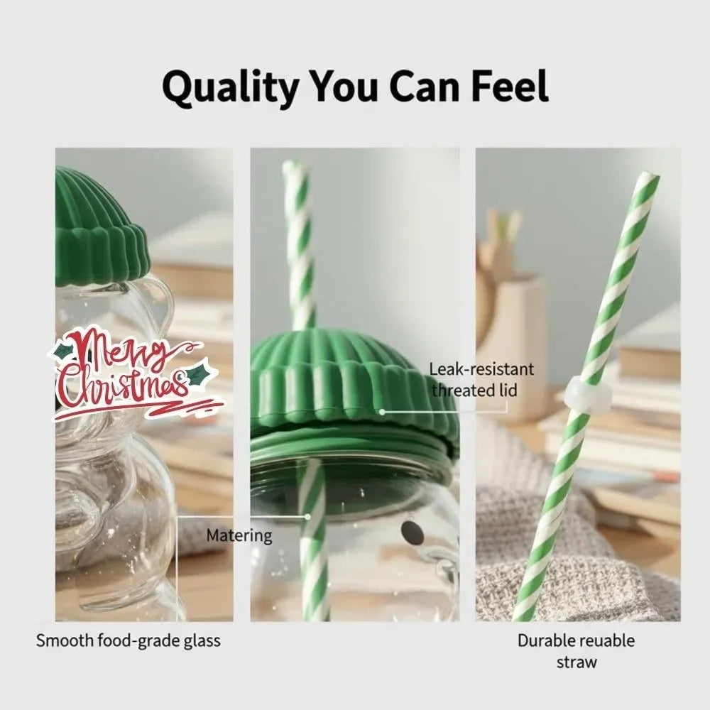 Teddy Bear Glass Cup with Lid & Straw – Large Capacity