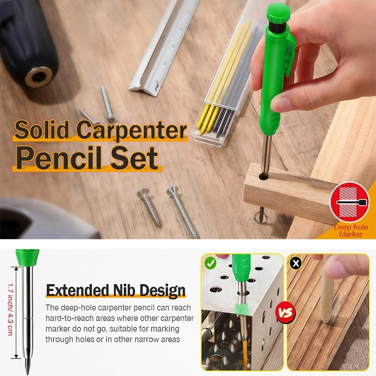 STONEGO Carpenter Pencil Set – 6 Refills & Sharpener