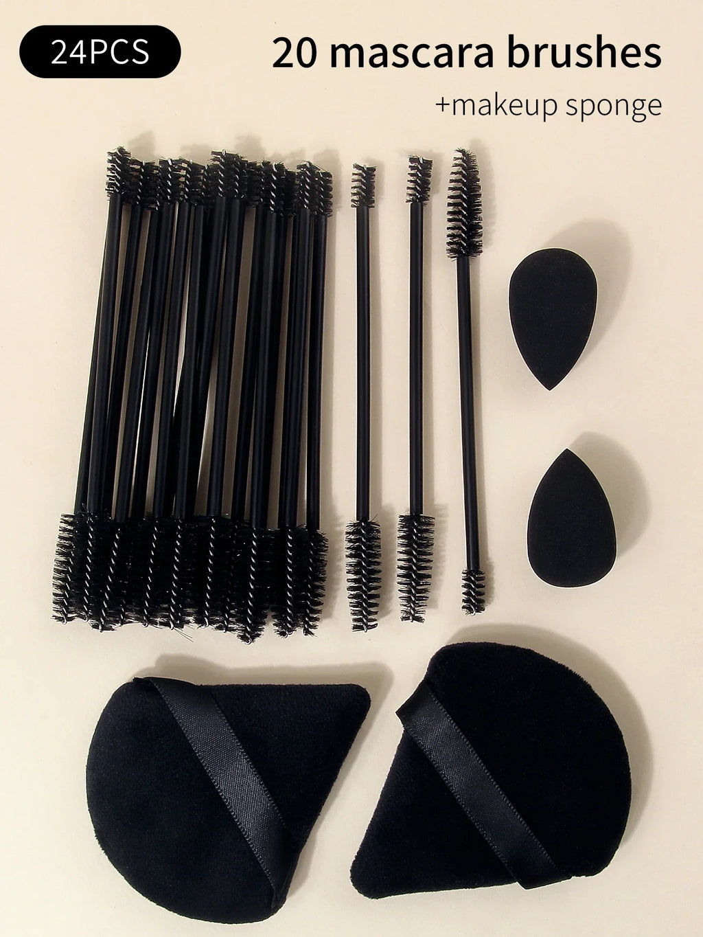 20 Mascara Wands & Eyebrow Brushes + 4 Makeup Sponges