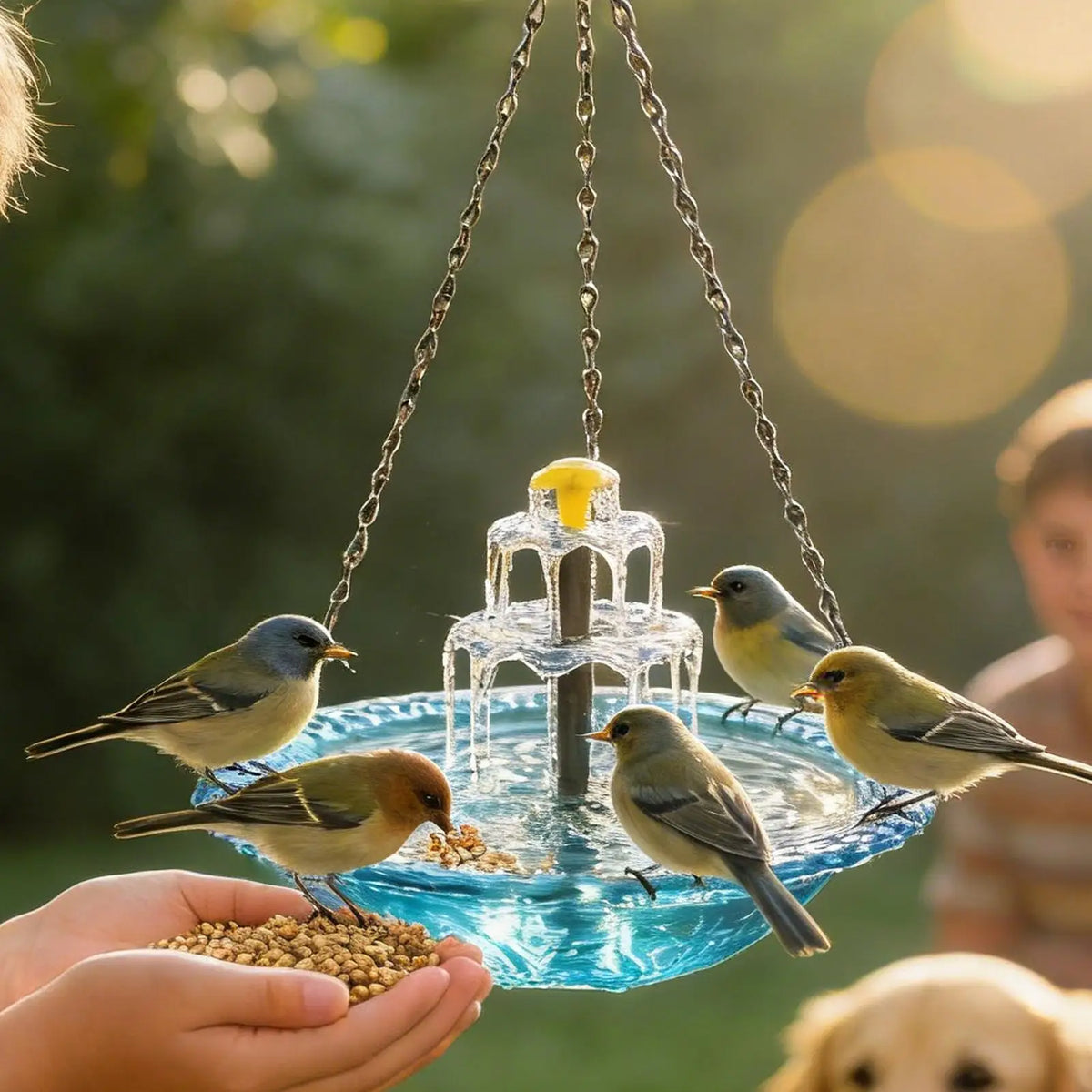 Solar Bird Bath with Fountain – Hanging Glass Bowl Garden Decor