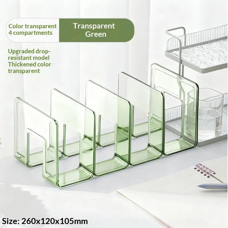 Clear 4-Compartment PVC Desktop Book Organizer Storage Stand
