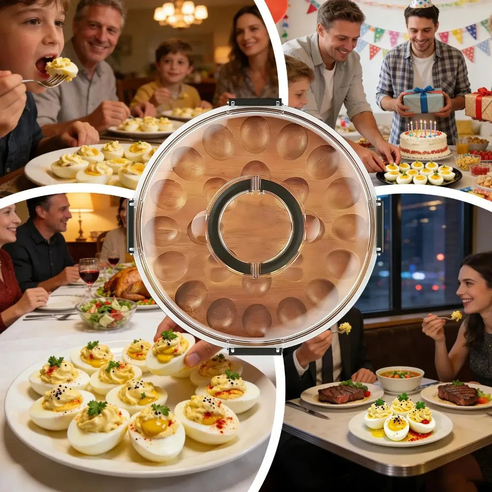 24-Slot Wooden Deviled Egg Tray with Lid | Party Platter