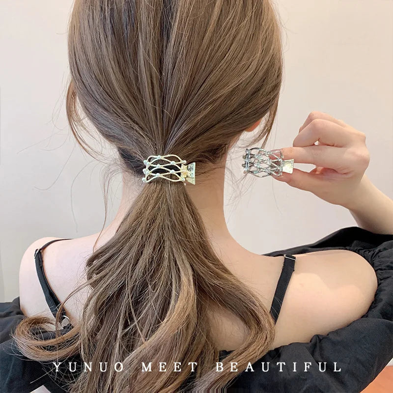 Korean Pearl Crystal Hair Claw Clips – Geometric Style