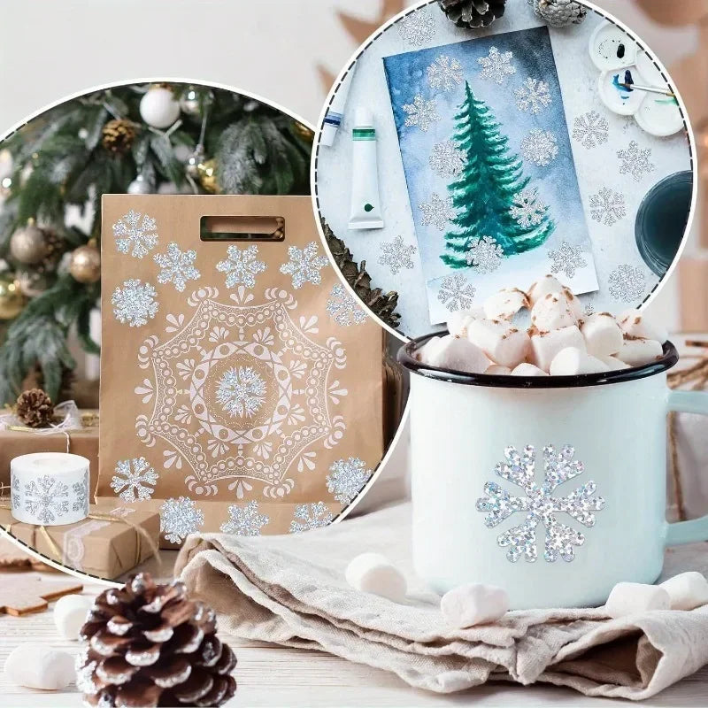 500PCS Laser Silver Snowflake Stickers Roll – Party & Envelope Seal