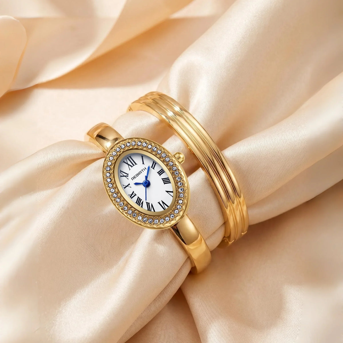 Women's Gold Watch & Bracelet Set – Quartz Roman Numeral