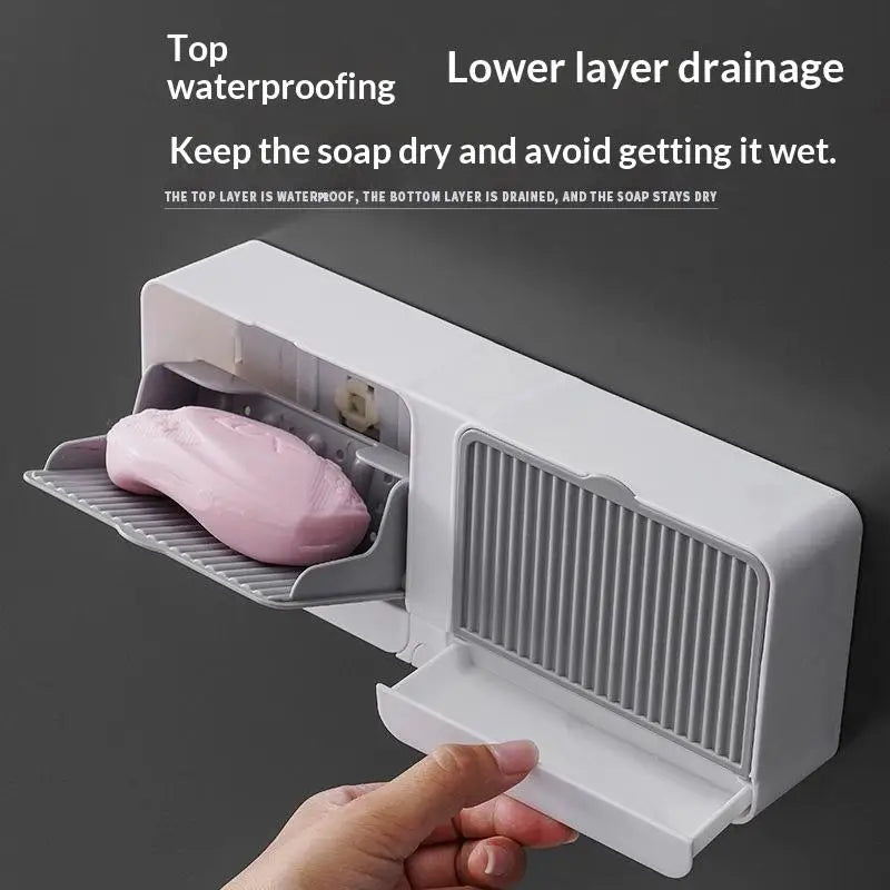 Wall Mounted Flip-Top Draining Soap Holder with Dustproof Lid