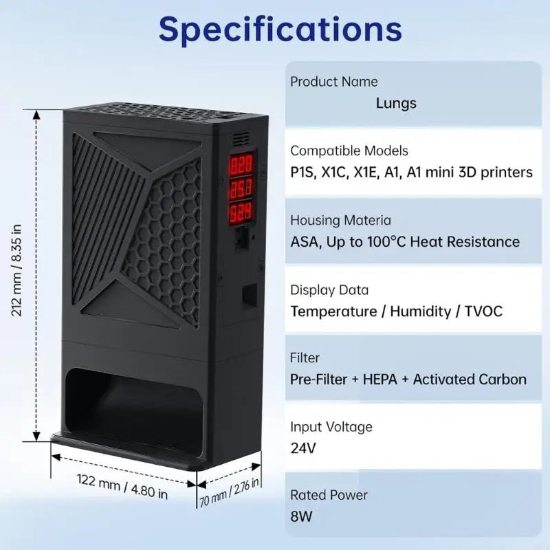 3D Printer Air Filter Module P1S X1C X1E | 3-Stage HEPA 24V