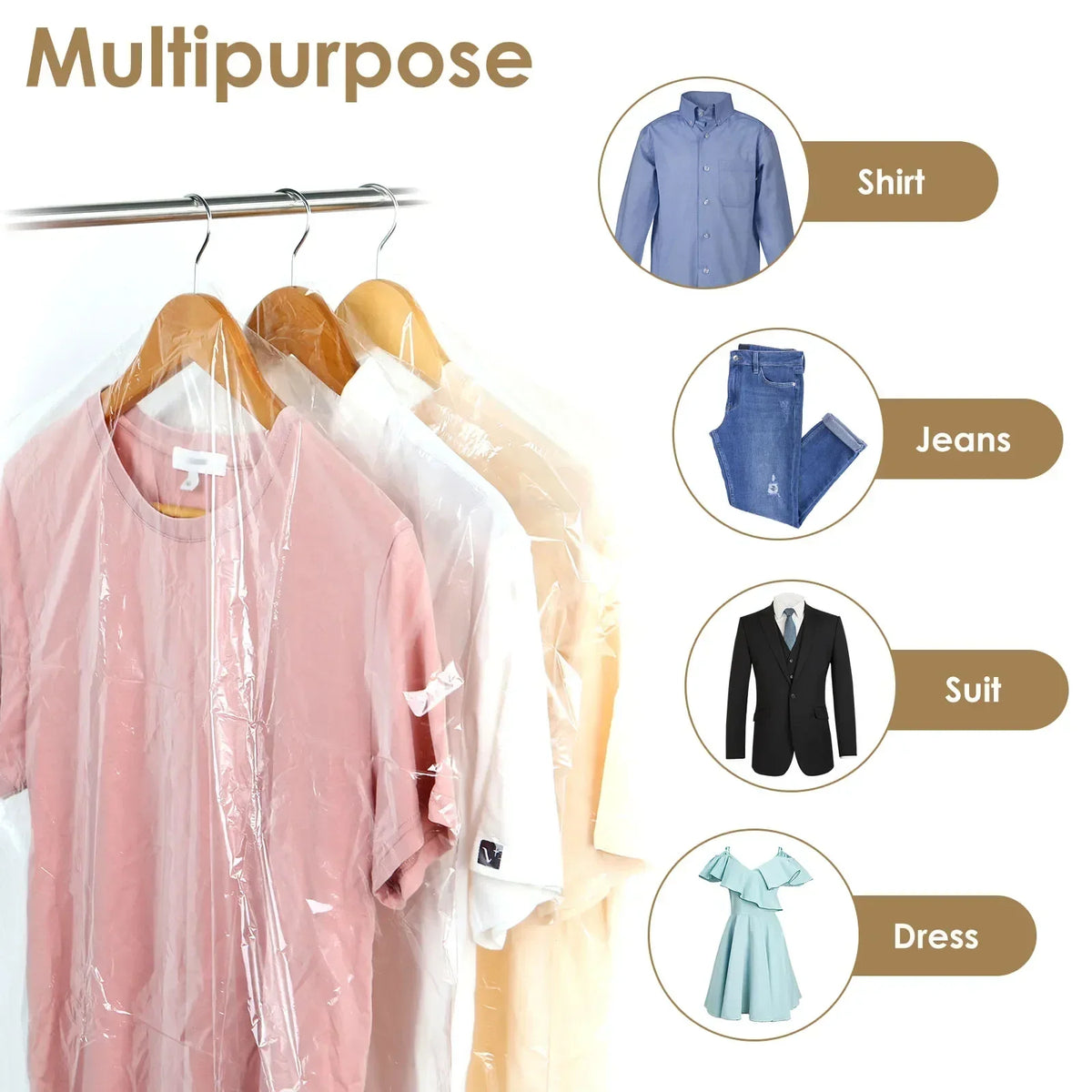 Clear Plastic Garment Bags 10–60 Pcs | Dustproof Clothes Covers