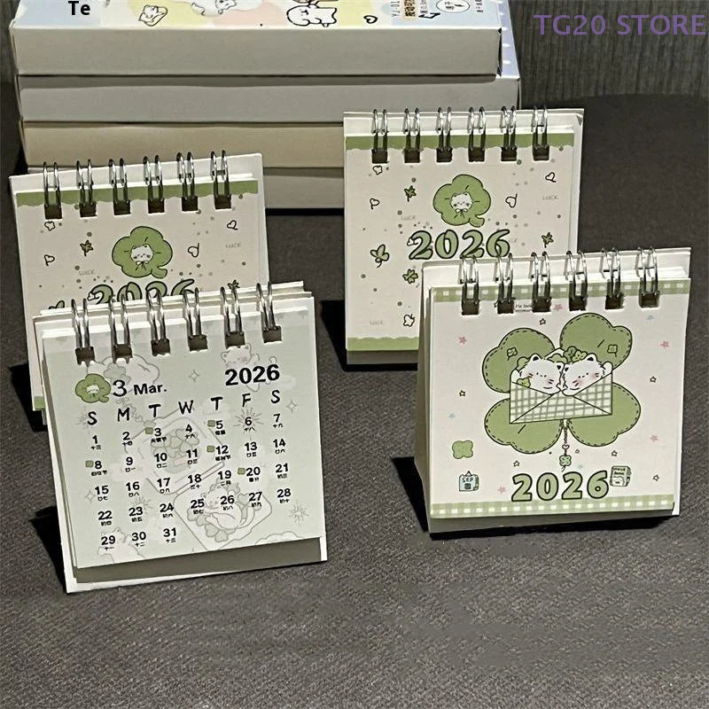 2026 Mini Desktop Calendar Lucky Cat Cute Desk Organizer