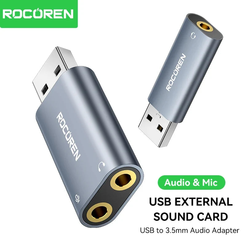 Rocoren USB to 3.5mm Sound Card Adapter – Headphone & Mic