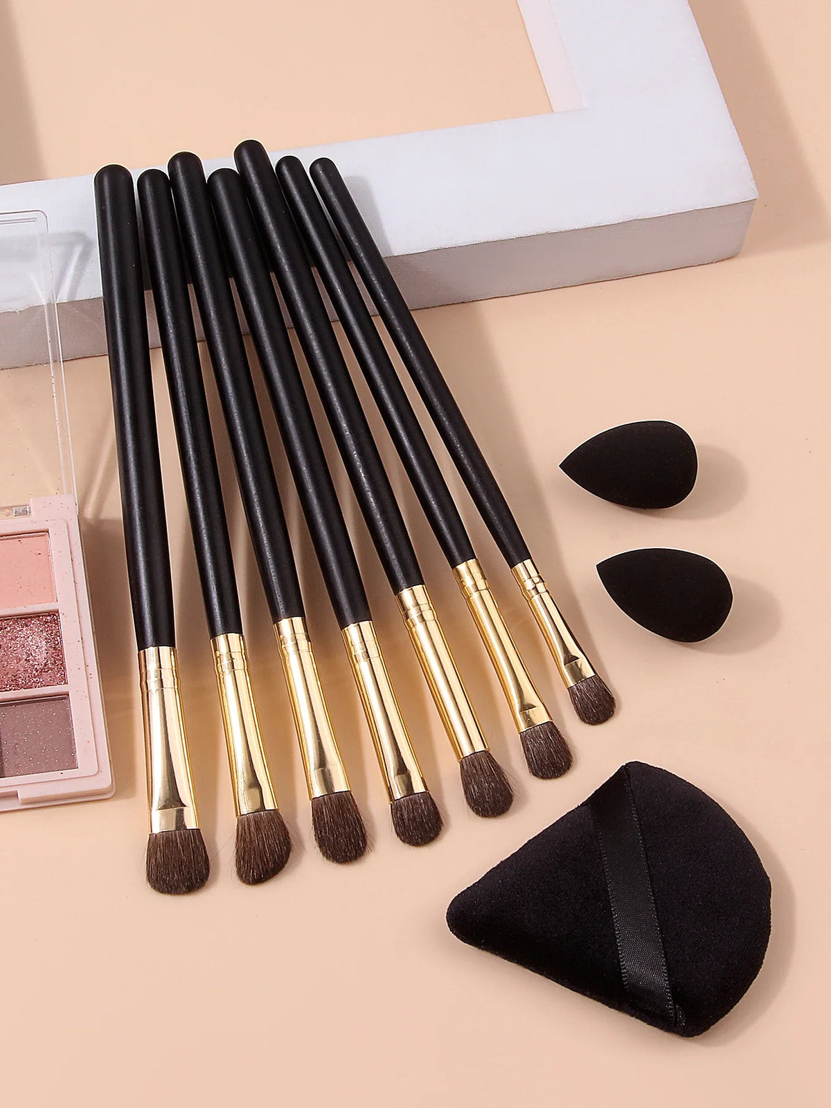 10Pcs Horsehair Eyeshadow Makeup Brush Set & Beauty Sponge