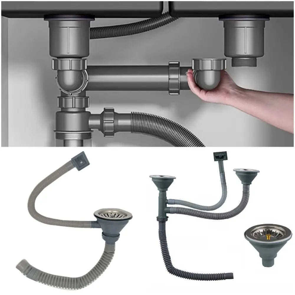 Stainless Steel Kitchen Sink Drain Pipe Set – Single/Double Slot