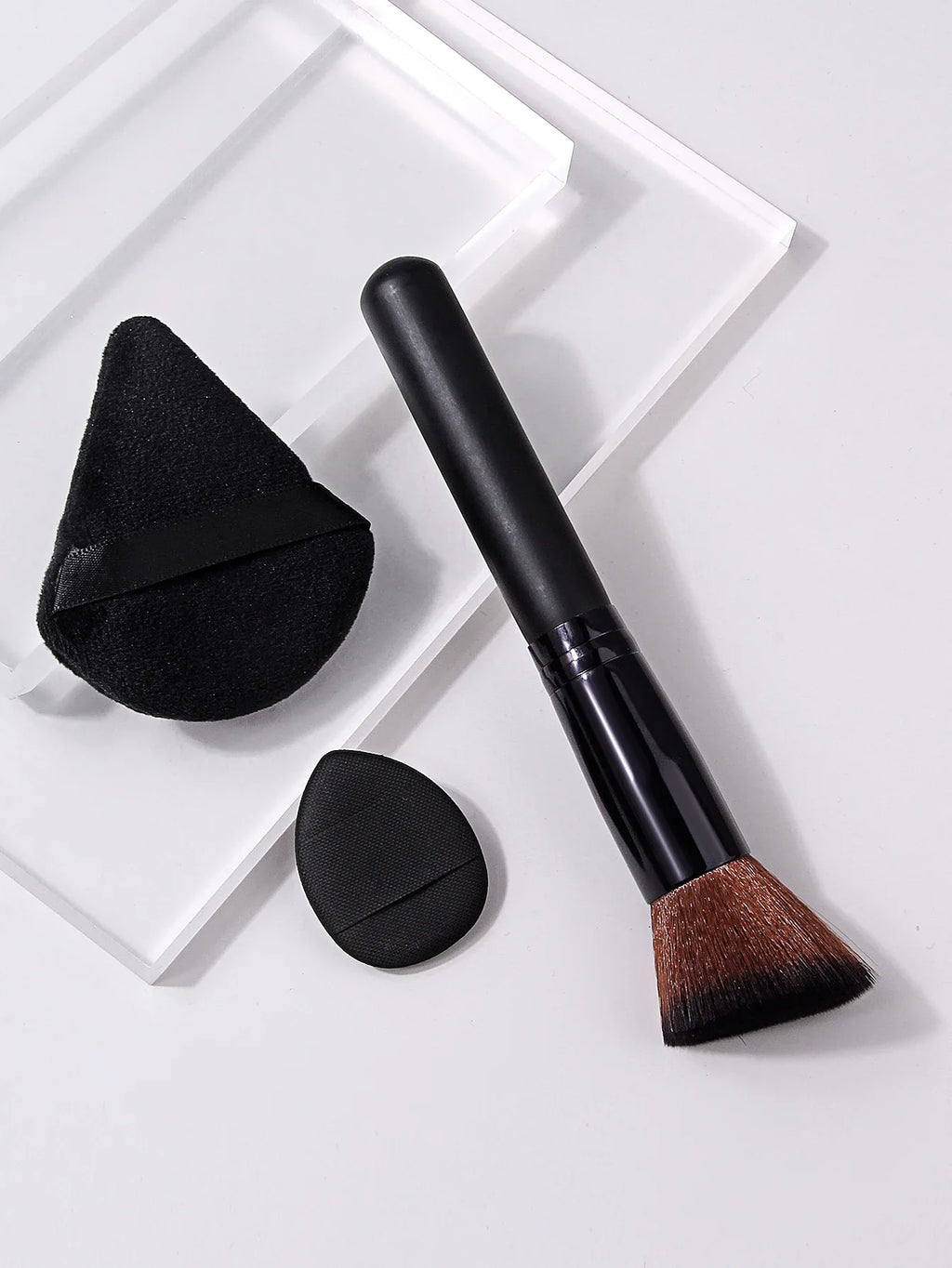 Angled Foundation Brush Set with Powder Puff & Sponge